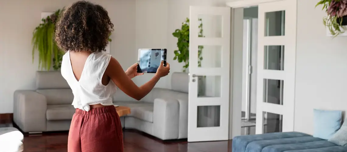 Valuer using AI property assessment technology on a digital device